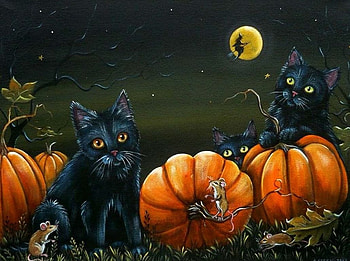 cats-cat-halloween-art-night-pumpkin--of-dressed-up, Mond, Deutschland, Halloween, Schwarz, Cats HD wallpaper
