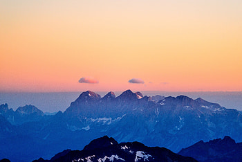 Mountains, fog, clean, sky, sunset HD wallpaper