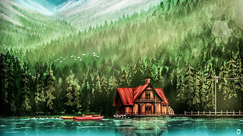 House, Rivers, Art, Forest HD wallpaper