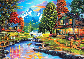 Days to Remember, colorful, attractions in dreams, paradise, paintings, streams, summer, love four seasons, rural, cabins, trees, nature, bridges, mountains, rivers, countryside HD wallpaper