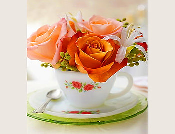 To you sweet friend , teacup, roses, ribbon, floral, flowers, orange HD wallpaper