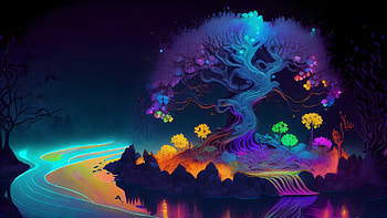Neon tree, AI Art, landscape, tree HD wallpaper