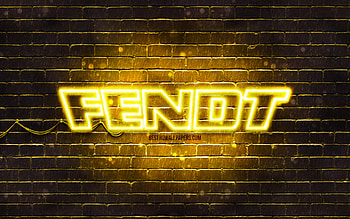 Fendt yellow logo, , yellow brickwall, Fendt logo, brands, Fendt neon logo, Fendt HD wallpaper