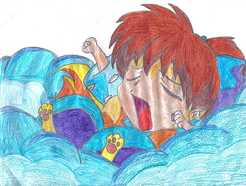 Sleepy Shippo, blue, yawning, anime, clouds, inuyasha, shippo, sleeping HD wallpaper