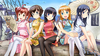 Chinese Clothes, sexy, laughing, blue hair, laughting, long hair, sexy girls, short hair, girls, happy, blonde hair, sting, chinses clothes, anime girlss HD wallpaper