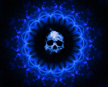 Skull, dark, blue gothic, fantasy, abstract HD wallpaper