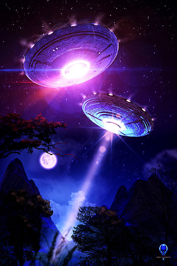 Universe, Night, Shine, Light, Glow, Ufo, Aliens, Flying Saucers HD phone wallpaper