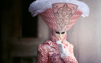 Venice Carnival, pink, white, mask, woman, hand HD wallpaper