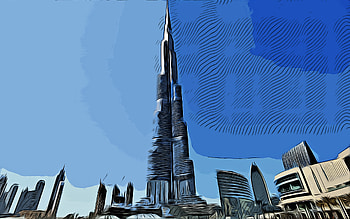 Burj Khalifa, Dubai, UAE, , vector art, Burj Khalifa drawing, creative art, Burj Khalifa art, vector drawing, Dubai cityscape HD wallpaper