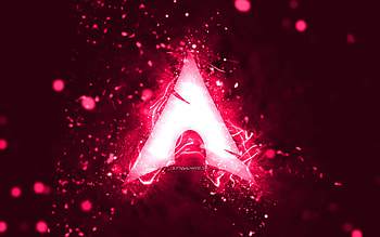 Arch Linux pink logo, , pink neon lights, creative, pink abstract background, Arch Linux logo, Linux, Arch Linux HD wallpaper