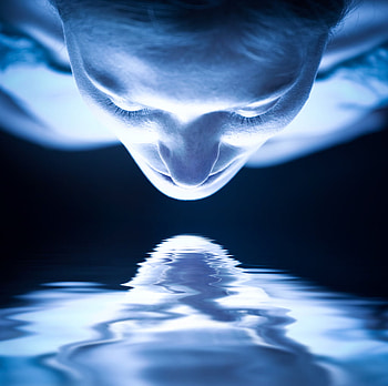 face to face, blue, abstract, reflection, 3d, face HD wallpaper