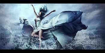 Water, blue, dancer, art, fantasy, element, daria ridel, girl HD wallpaper