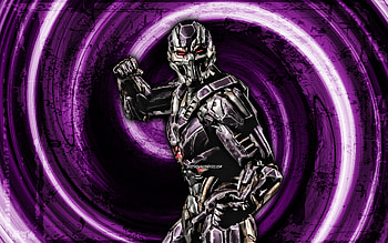 Triborg, violet grunge background, MK13, Mortal Kombat 13, vortex, Mortal Kombat, Triborg Mortal Kombat HD wallpaper