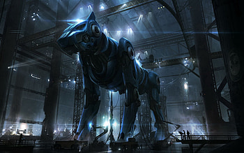 People, Fantasy, Dog, Robot, Cyborg, Hangar HD wallpaper