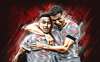 Cristiano Ronaldo, Jesse Lingard, Manchester United FC, Premier League, England, football, CR7, red stone background HD wallpaper