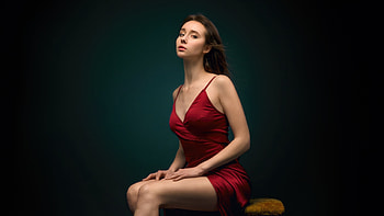 Red Dress Beautiful Girl Sitting On Table, red-dress, girls, model HD wallpaper