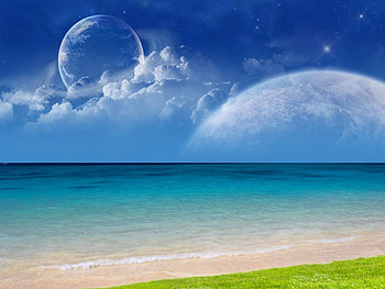 Landscape, Water, Sky, Planets, Sea, Clouds HD wallpaper