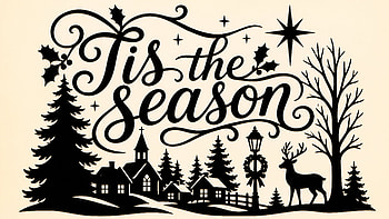 Tis the Season — Winter Village, Christmas, Deer, Pine Tree HD wallpaper
