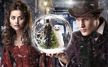 Doctor Who (2005–), winter, crystal, couple woman, actress, actor, glass, hat, craciun, man, Doctor Who, girl, snowman, tv series, fantasy, christmas, ball, red HD wallpaper