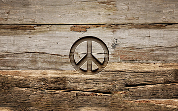 Peace wooden sign, , wooden backgrounds, creative, Peace symbol, Peace sign, wood carving, Peace HD wallpaper
