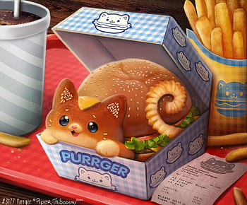Purrger, art, orange, fantasy, pisici, piper thibodeau, cat HD wallpaper