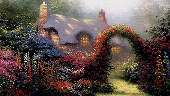 magic garden, garden, magic, roses, house HD wallpaper
