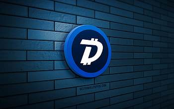 DigiByte 3D logo, , blue brickwall, creative, cryptocurrency, DigiByte logo, 3D art, DigiByte HD wallpaper