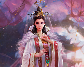 Princess, asian, gorgeous, girl, spring, jewel, superb, pink, fantasy, luminos, liangxing, zhengang rao HD wallpaper