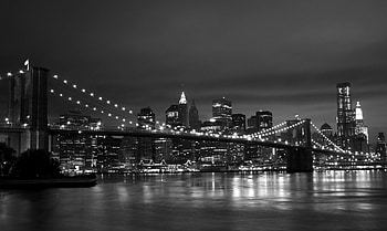 Brooklyn Bridge at night, Black and white design, Designer splashback, Cameo glass HD wallpaper