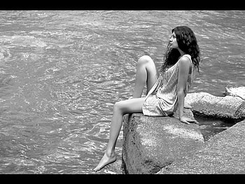 I Am happy With What I Have, sweet, seaside, think, black and white, alone, beautiful, lovely, woman HD wallpaper