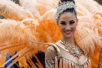 Brasil carnival, orange, jewel, feather, girl, vicente concha, woman HD wallpaper