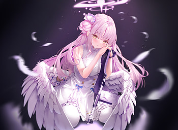 Misono Mika, Misono Mika, pink hair, angel wings, hair ornament, gun HD wallpaper