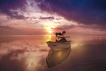 Sea, Music, Sunset, Horizon, Guitar, Boat, Musician, Guitar Player, Guitarist HD wallpaper