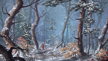 Fantasy, Warrior, Forest, Nature, Snowfall, Winter HD wallpaper