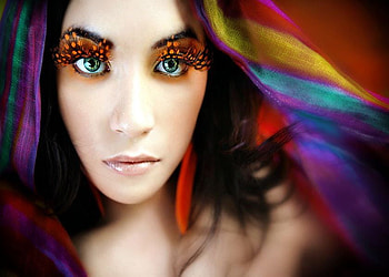 BUTTERFLY LASHES, colorful, lashes, rainbow, butterfly, pretty, scarf, woman, beauty HD wallpaper