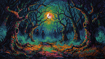 Haunted Forest - | Moonlit Haunt - | Spectral Grove -, Hooded Figure, Fog HD wallpaper