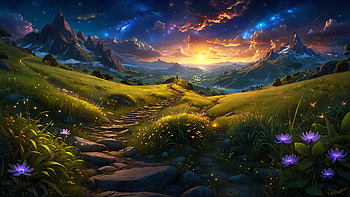 AI Landscape: Dreamscape Horizon at Dusk, landscape, artistic, AI Art HD wallpaper