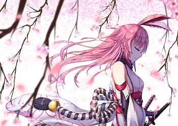 Bunny girl, bunny, pink, anime, sakura, ears, girl, spring, manga HD wallpaper