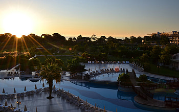 Nature, Sunset, Relaxation, Rest, Evening, Sun Loungers, Sun Beds, Pool, Hotel, Vacation HD wallpaper