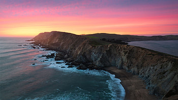 Amazing sunset over Point Reyes in California, sea, sky, coast, usa, colors HD wallpaper