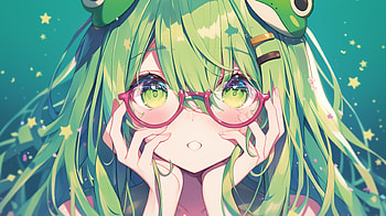 Green-Haired Anime Girl, anime girl, green hair, green anime, Anime, glasses HD wallpaper