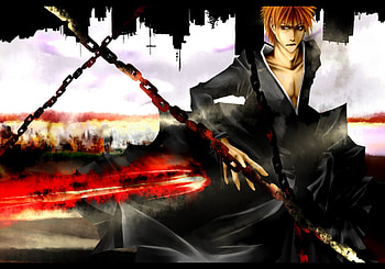 Ichigo Kurosaki, ichigo, sword, chain, bleach, anime, kurosaki ichigo, weapon, male HD wallpaper
