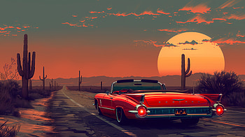 Desert Vintage Car : A Minimalist Journey, vintage, car, road, desert, minimalist HD wallpaper