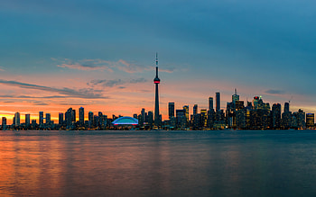 Toronto skyline, CN Tower, Edmonton sunset, Skyscrapers HD wallpaper