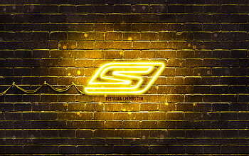 Skechers yellow logo, , yellow brickwall, Skechers logo, brands, Skechers neon logo, Skechers HD wallpaper