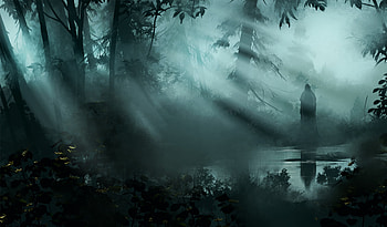 Water, Art, Reflection, Silhouette, Forest, Gloomy, Gloomily HD wallpaper