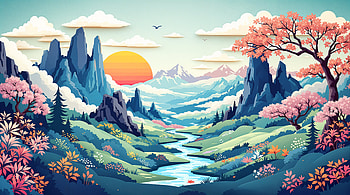 Serene Landscape: A Captivating Ultra, landscape, mountain, river, flower HD wallpaper