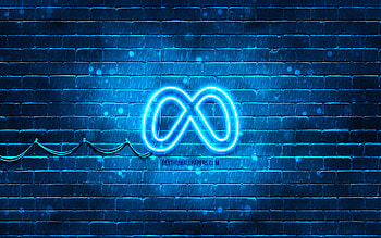 Meta blue logo, , blue brickwall, Meta logo, blue abstract background, brands, Meta neon logo, Meta HD wallpaper