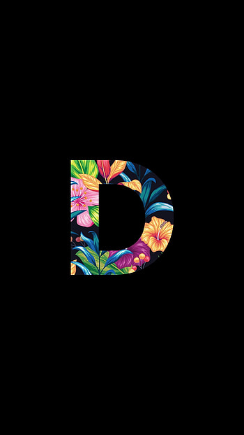 D Name, Black Theme, floral design HD phone wallpaper