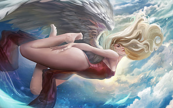 Angel, girl, art, wind, wings, fantasy HD wallpaper